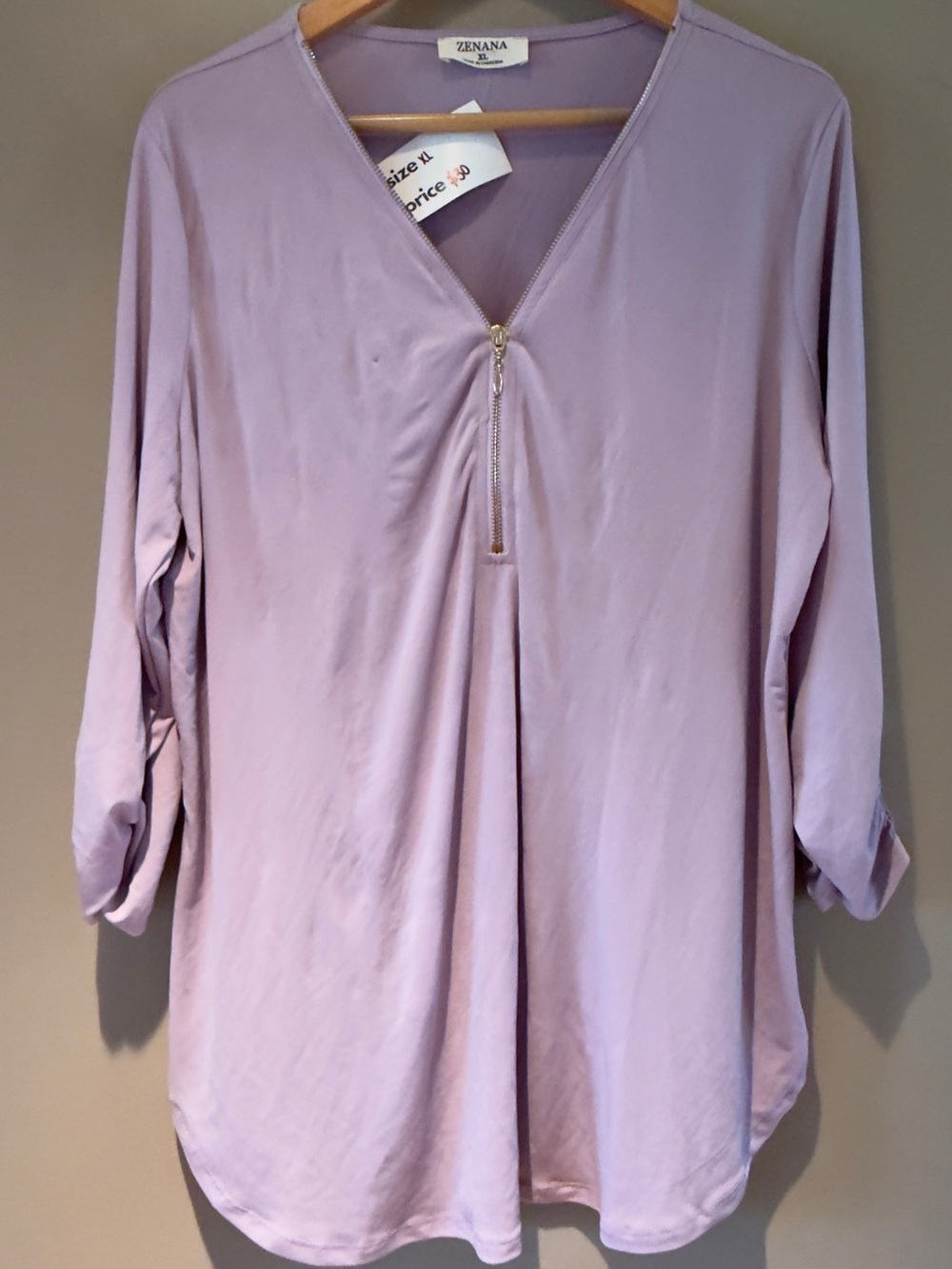 Zenana Outfitters Lavender Zip-Front Tunic Top XL NWT